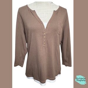 🤎 Faux Layered Henley Top | Style & Co | Size XL